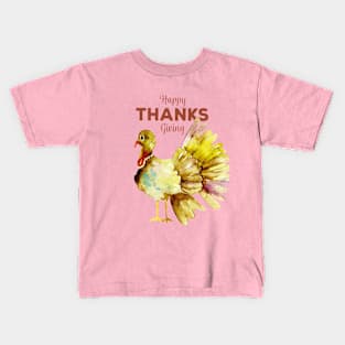 happy thanksgiving  watercolor turkey Kids T-Shirt